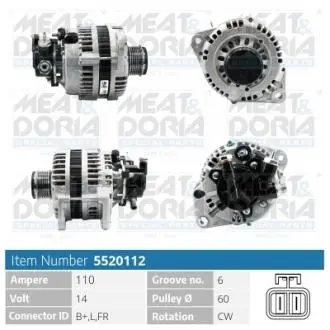5520112 MEATDORIA OPEL Генератор ASTRA H (A04) 1.7 CDTI (L48) 04-10 MEAT&DORIA підбір по vin на Brocar