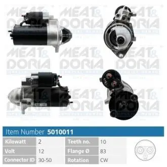 5010011 MEATDORIA OPEL Стартер Astra G,Omega B,Vectra B/C,Zafira MEAT&DORIA підбір по vin на Brocar