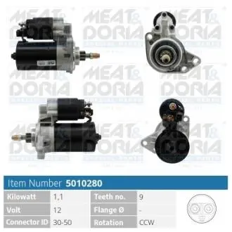 5010280 MEATDORIA VW стартер Golf II,III, Jetta II, Passat -96 MEAT&DORIA подбор по vin на Brocar