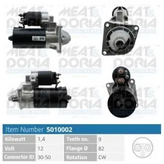 5010002 MEATDORIA OPEL Стартер Astra H,Insignia,Vectra C MEAT&DORIA підбір по vin на Brocar