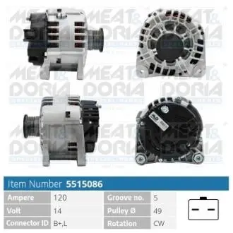 5515086 MEATDORIA RENAULT Генератор Kangoo,Dacia Logan MEAT&DORIA підбір по vin на Brocar