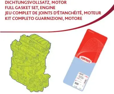 49379245 CORTECO RENAULT К-т прокладок двигателя CLIO III 1.5 10-, CLIO IV 1.5 12-, MEGANE III 1.5 09-, SCENIC III 1.5 09-, DACIA CORTECO підбір по vin на Brocar