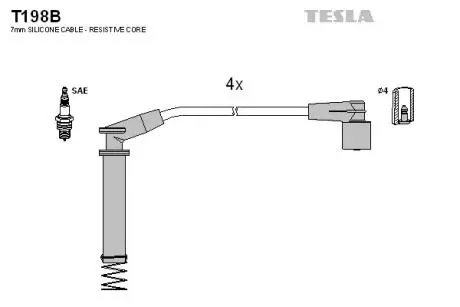 T198B Провода високовольтні Daewoo Nubira 2.0 TESLA силікон T198B TESLA підбір по vin на Brocar