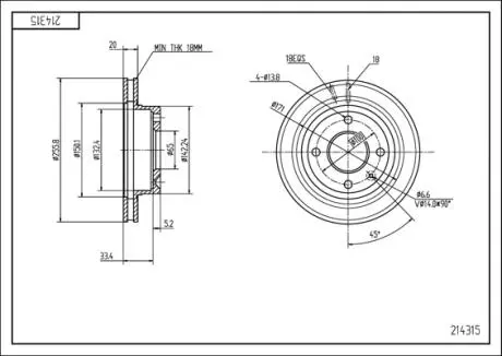 214315 Диск гальмівний пер. VW Caddy II, Golf II-III, Passat B3/B4, Vento, Polo, (256mmx20mm) (HART) HART підбір по vin на Brocar