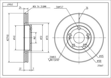215667 Диск гальмівний пер. Renault Espace, Laguna, Scenic (280x24mm) 98-> (HART) HART подбор по vin на Brocar