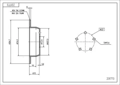231773 Диск гальмівний зад. Jeep Grand Cherokee, Cherokee 84-> (d305x10mm) (HART) HART подбор по vin на Brocar
