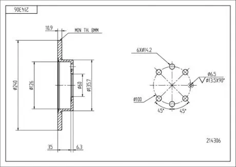 214306 Диск гальмівний пер. Opel Kadett, Vectra A, Astra F (236mmx12.6mm) (HART) HART підбір по vin на Brocar