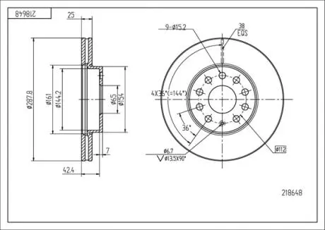 218648 Диск гальмівний пер. VW Caddy III,IV/Golf V/VI/VII (288mmx25mm) (HART) HART подбор по vin на Brocar