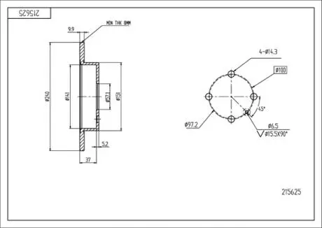 215625 Диск гальмівний зад. Opel Astra G (98-10), Zafira A (240mm10mm) (HART) HART підбір по vin на Brocar