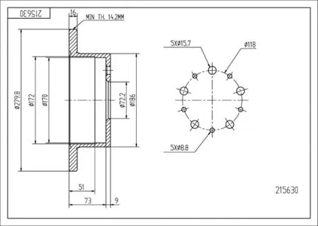 215630 Диск гальмівний зад. Fiat Ducato 02-> 1.0-1.4t (280mm16mm) (HART) HART подбор по vin на Brocar