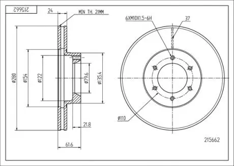 215662 Диск гальмівний пер. Renault Master (98-10) (280mm24mm) (HART) HART підбір по vin на Brocar