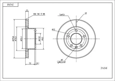 214248 Диск гальмівний пер. MB Vito 638 (96-03) (276mmx22mm) (HART) HART підбір по vin на Brocar