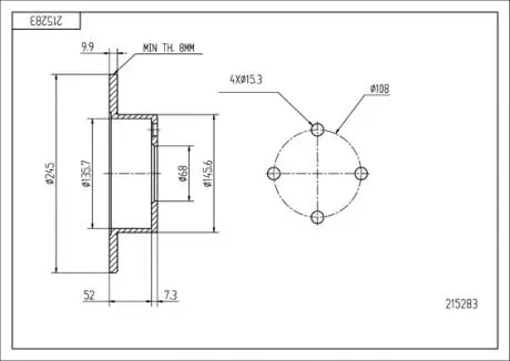 215283 Диск гальмівний зад. Audi 80 B3/B4, 100 C3 (d245x10mm) (HART) HART підбір по vin на Brocar