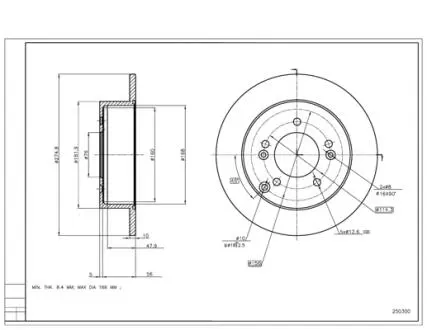 250300 Диск гальмівний зад. Kia Carens III 06-> (d275x10mm) (HART) HART підбір по vin на Brocar