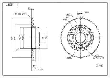 230987 Диск гальмівний зад. BMW 3 (E90/F30) (d300x20mm) (HART) HART подбор по vin на Brocar