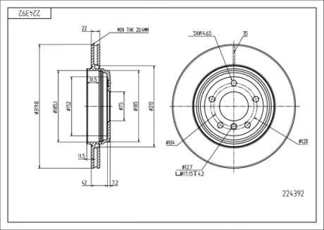 224392 Диск гальмівний зад. BMW 3 (E46) (d320x21.8mm) (HART) HART подбор по vin на Brocar
