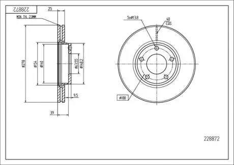 228872 Диск гальмівний пер. Ford Focus II (278mm25mm) (HART) HART подбор по vin на Brocar