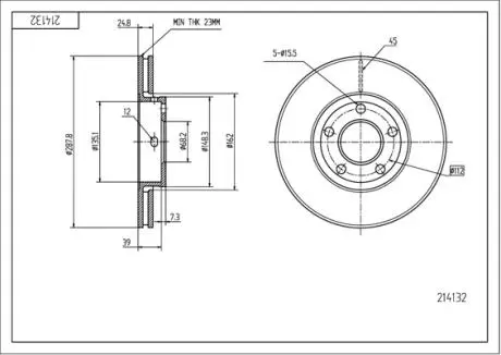 214132 Диск гальмівний пер. Audi 100 C4 (288mmx25mm) (HART) HART підбір по vin на Brocar