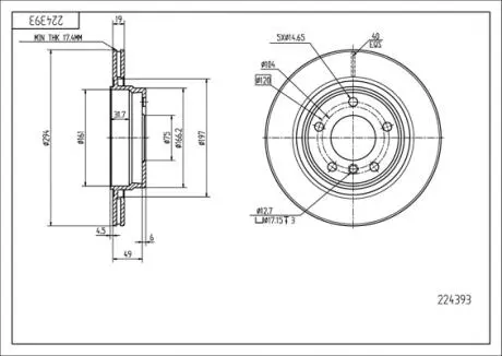 224393 Диск гальмівний зад. BMW 3 (E46) (d294x19mm) (HART) HART подбор по vin на Brocar