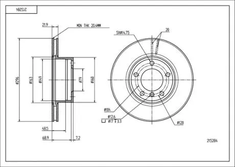 215284 Диск гальмівний пер. BMW 5 (E39) (296x22mm) (HART) HART подбор по vin на Brocar