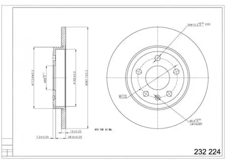 232224 Диск гальмівний зад. Audi A4 B7 (d288x12mm) (HART) HART подбор по vin на Brocar