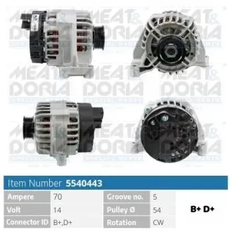 5540443 MEATDORIA Генератор FIAT IDEA 1.2 8V MEAT&DORIA підбір по vin на Brocar