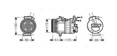 RTAK485 AVA CITROEN Компресор кондиціонера C5 II 2.0, 2.2 04-, C5 III 2.0, 2.2 08- AVA COOLING підбір по vin на Brocar