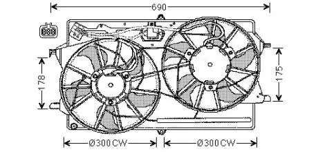 FD7507 AVA FORD Вентилятор радіатора (з дифузором) FOCUS I 1.4-2.0 98- AVA COOLING підбір по vin на Brocar