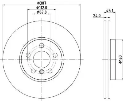 8DD355135121 HELLA PRO HIGH CARBON BMW Гальмівний диск передн. 2 (U06), X1 (U11), X2 (U10) HELLA підбір по vin на Brocar