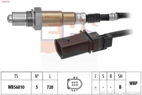1998595 Лямбда-зонд Hyundai IX35 2.0/2.4 10-15/Kia Sportage 2.0 10-15/Opel Astra J 1.6CDTI /Corsa E 1.3CDTI/Mokka 1.6CDTI /VW Caddy 1.4TGI 15- EPS підбір по vin на Brocar